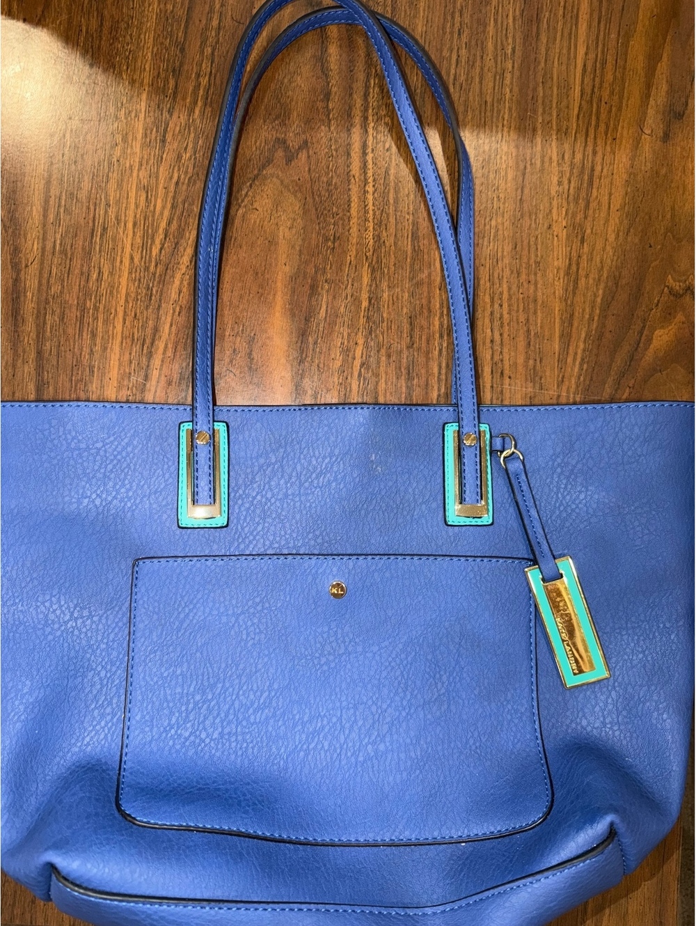 Kate Landry Blue tote bag with turquoise trim